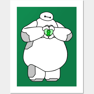 Health Care Robot Holding Awareness Ribbon (Green) Posters and Art